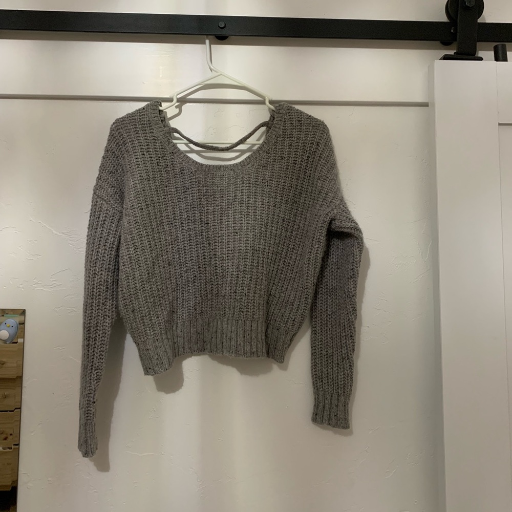 Gray twist-back sweater